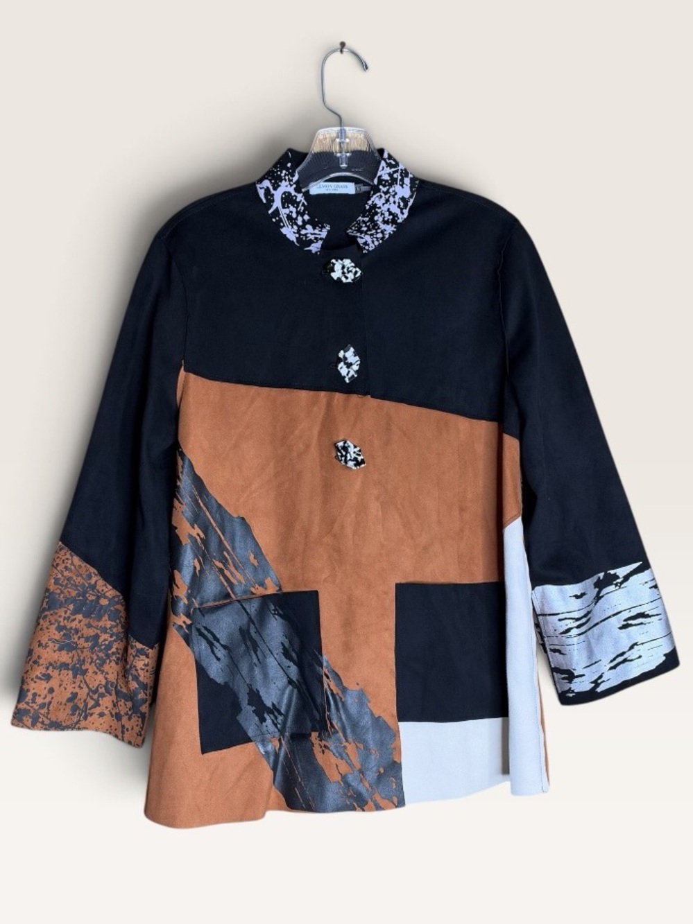 Lemon Grass New York XS Abstract Colorblock Faux Suede Art to Wear Jacket